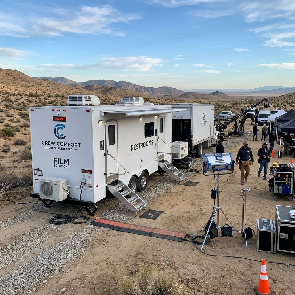 Luxury Mobile Restroom Trailer at a Kern County Film Location