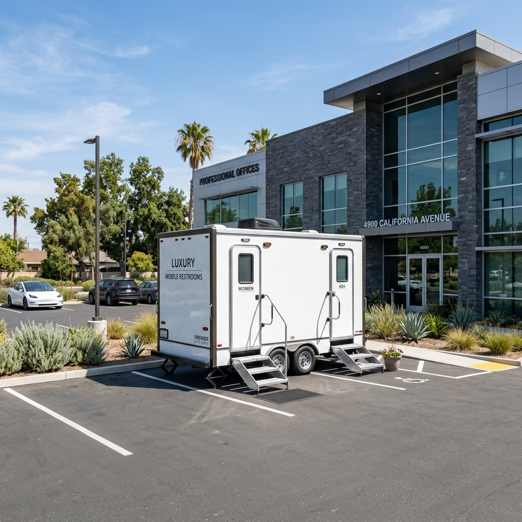 Luxury Restroom Trailer at a Bakersfield Commercial Facility Remodel