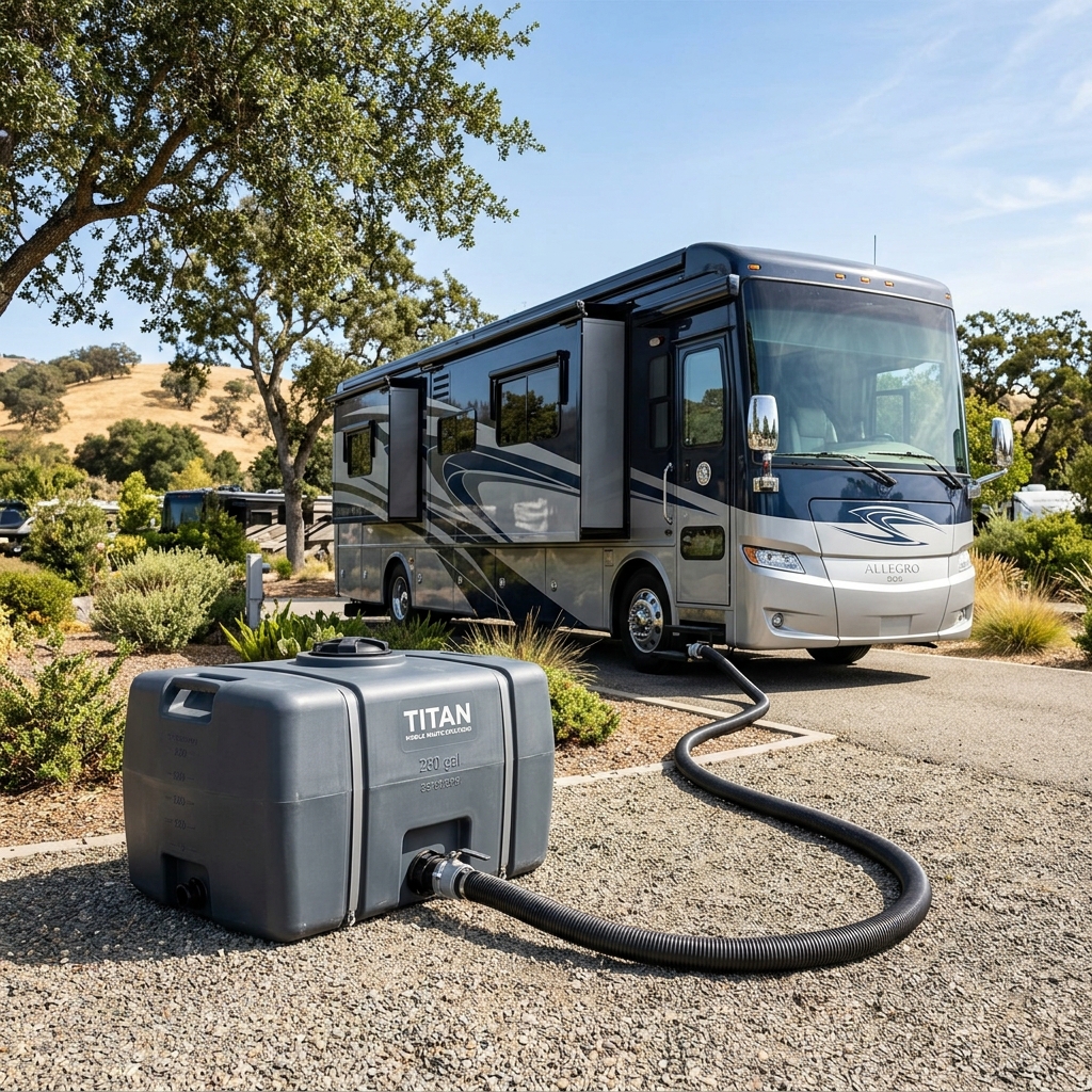 RV Hookup Setup with 250-Gallon Waste Holding Tank